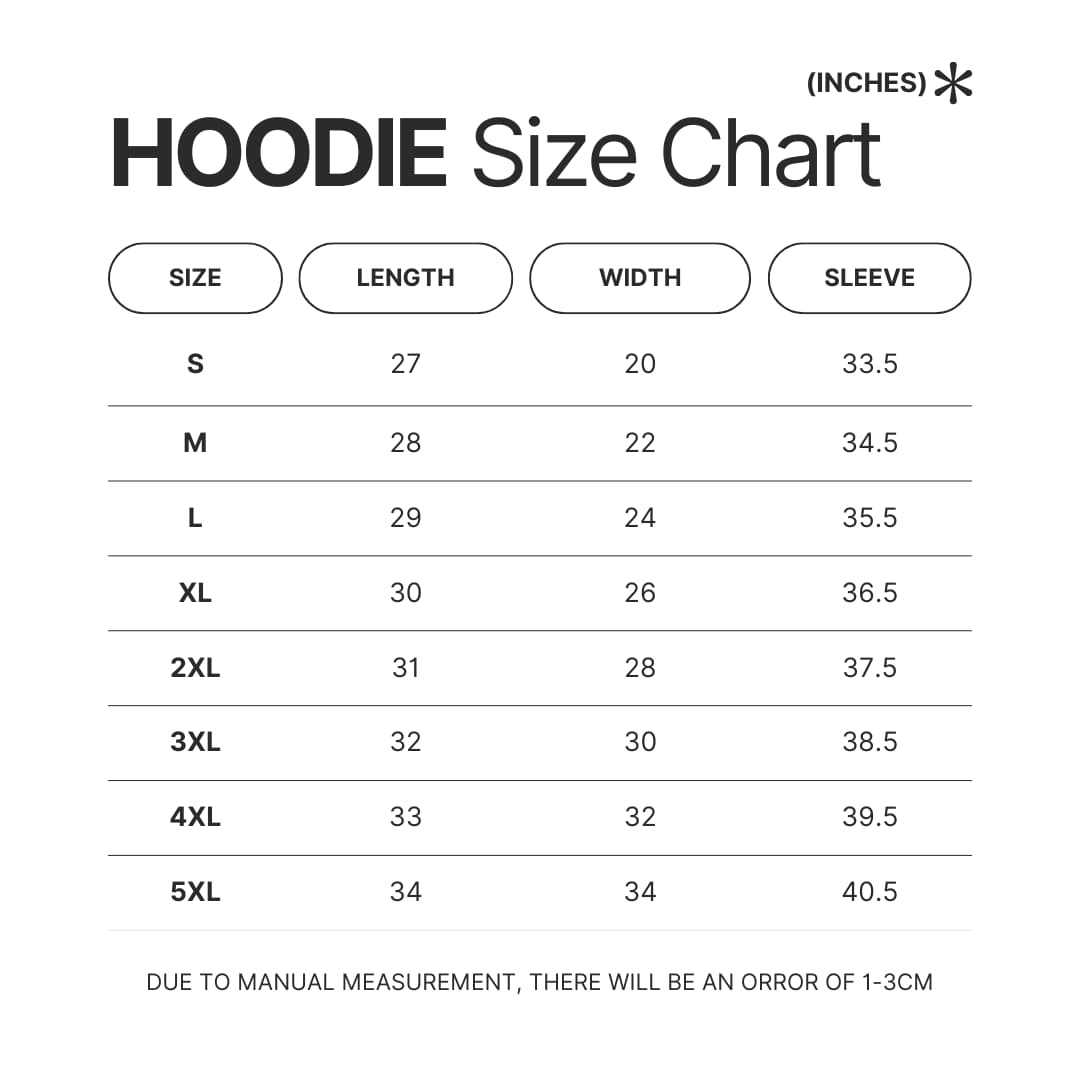 Hoodie Size Chart - Black Butler Merch