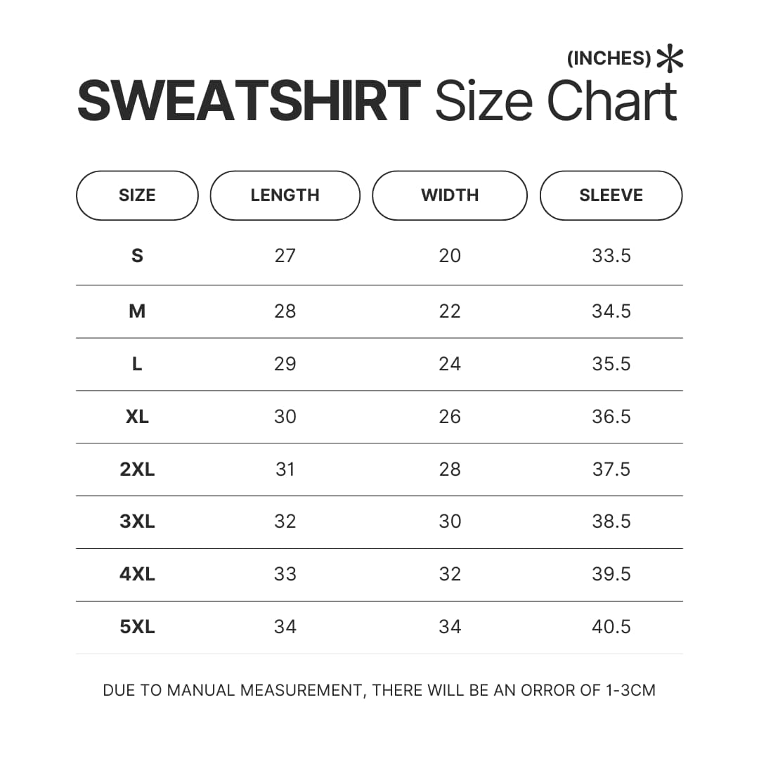 Sweatshirt Size Chart - Black Butler Merch