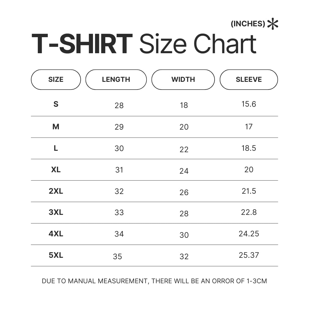 T shirt Size Chart - Black Butler Merch