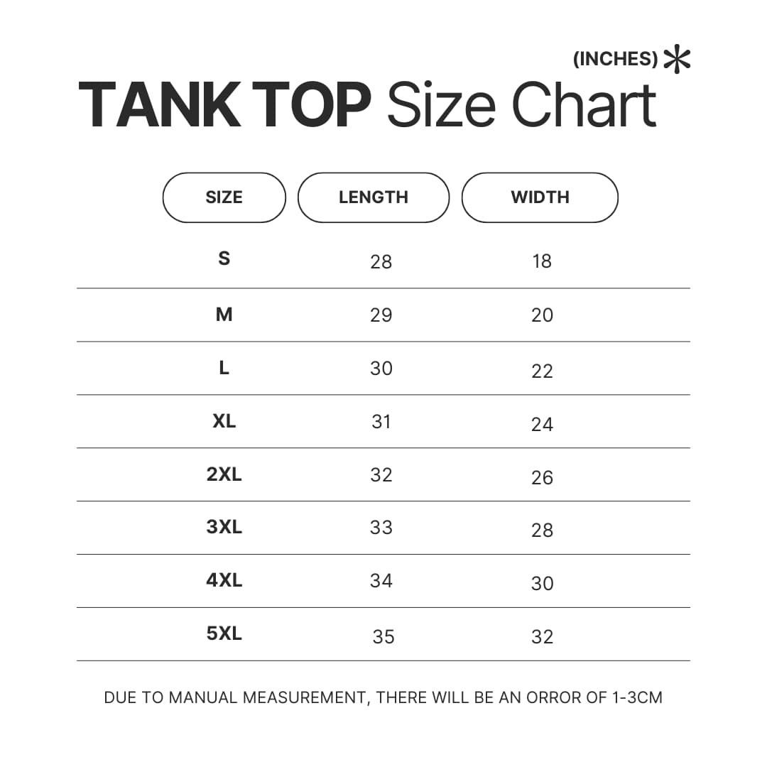 Tank Top Size Chart - Black Butler Merch